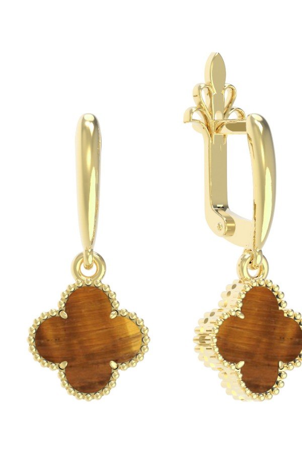 Серьги из лимонного золота c тигровым глазом