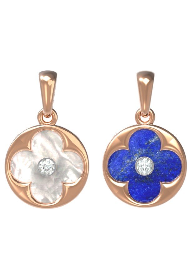 Подвеска из золота c бриллиантами, лазуритом и перламутром