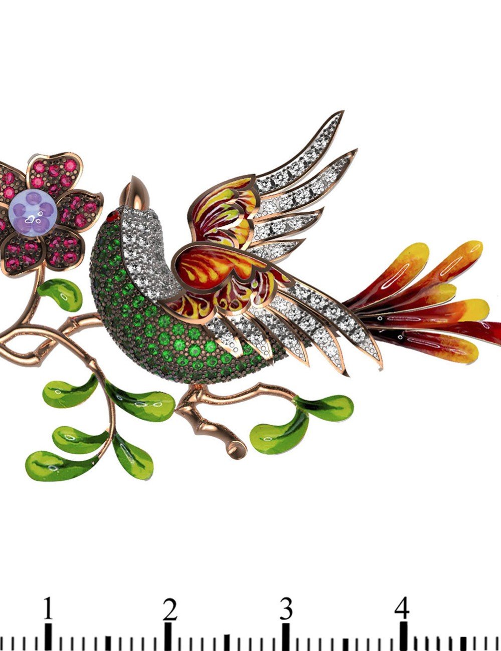 Брошь из золота c эмалью и фианитом