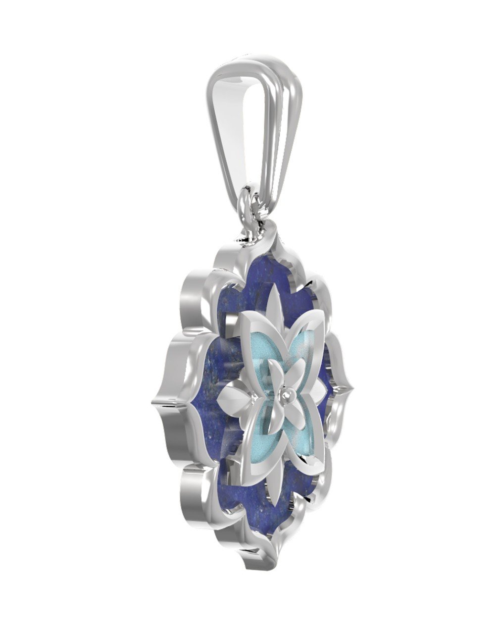 Подвеска из белого золота c бирюзой и лазуритом
