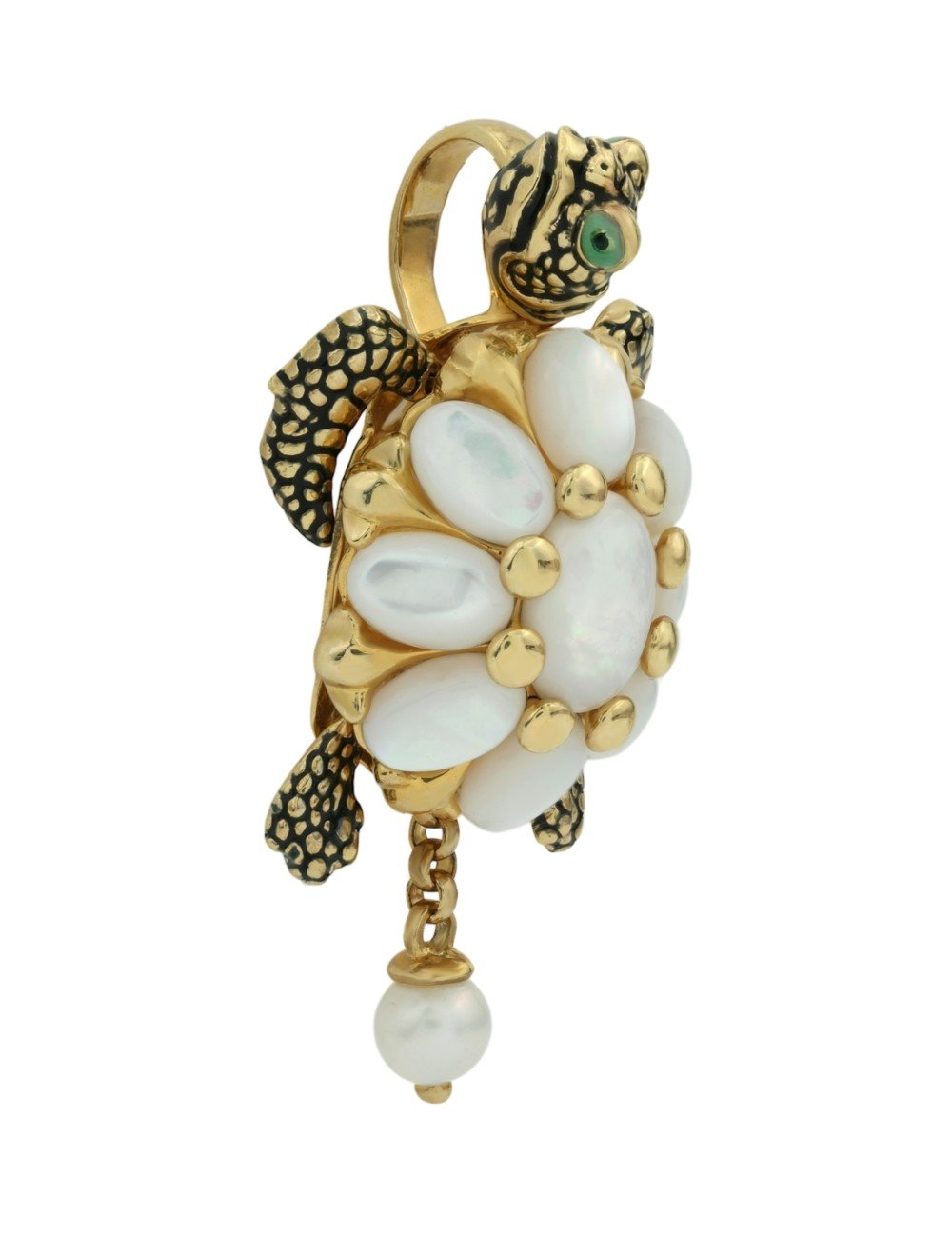 Подвеска из лимонного золота c эмалью, жемчугом и перламутром