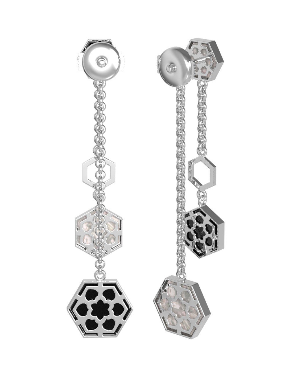 Серьги из белого золота c ониксом и перламутром