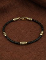 Браслет из лимонного золота c кожаным шнурком