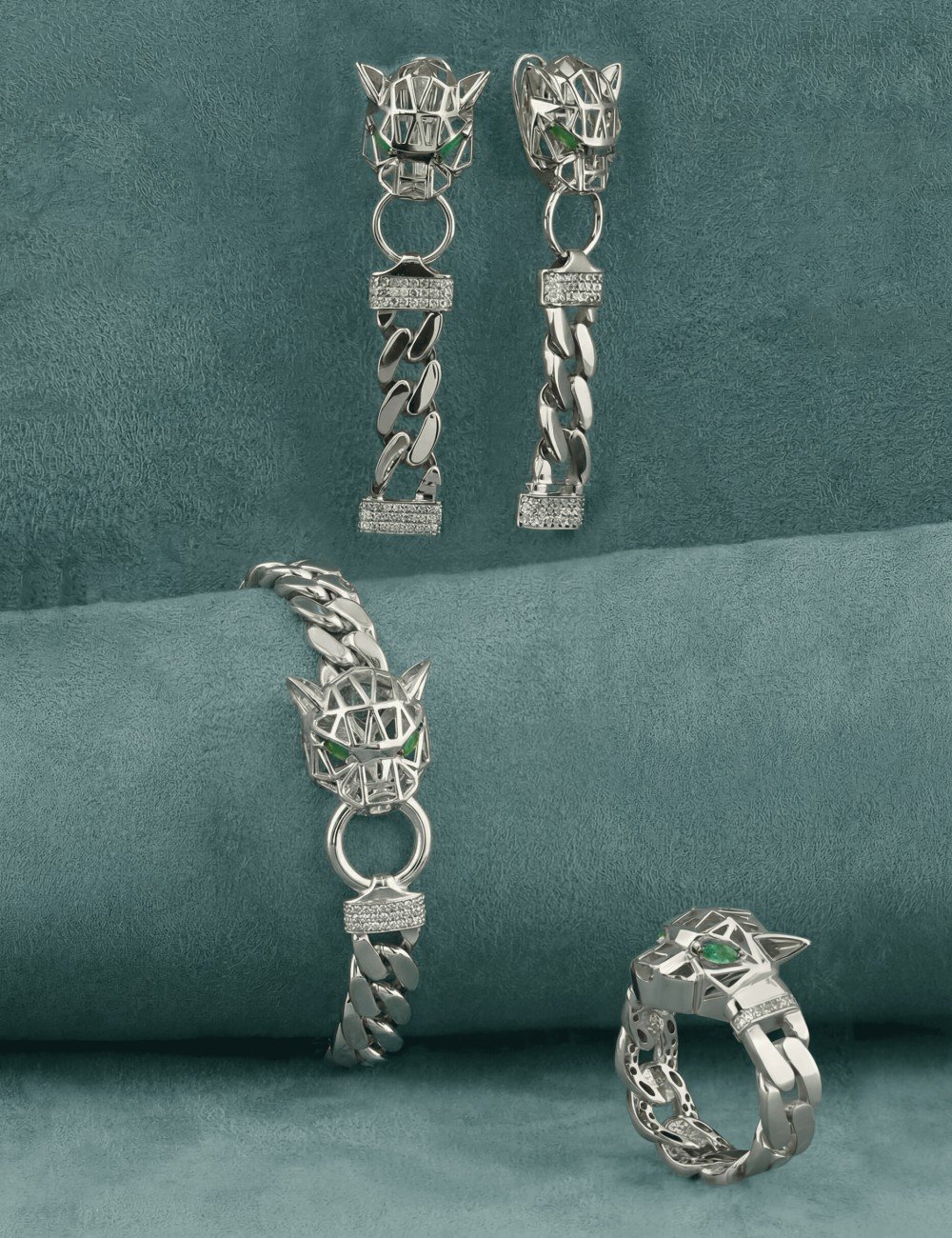 Кольцо из белого золота c бриллиантами и изумрудом