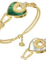 Браслет из лимонного золота c фианитом, малахитом и перламутром