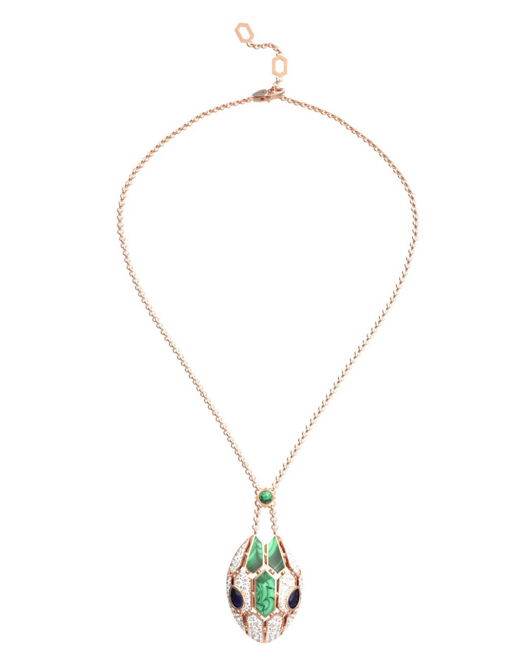 Колье из золота c бриллиантами, сапфиром и малахитом