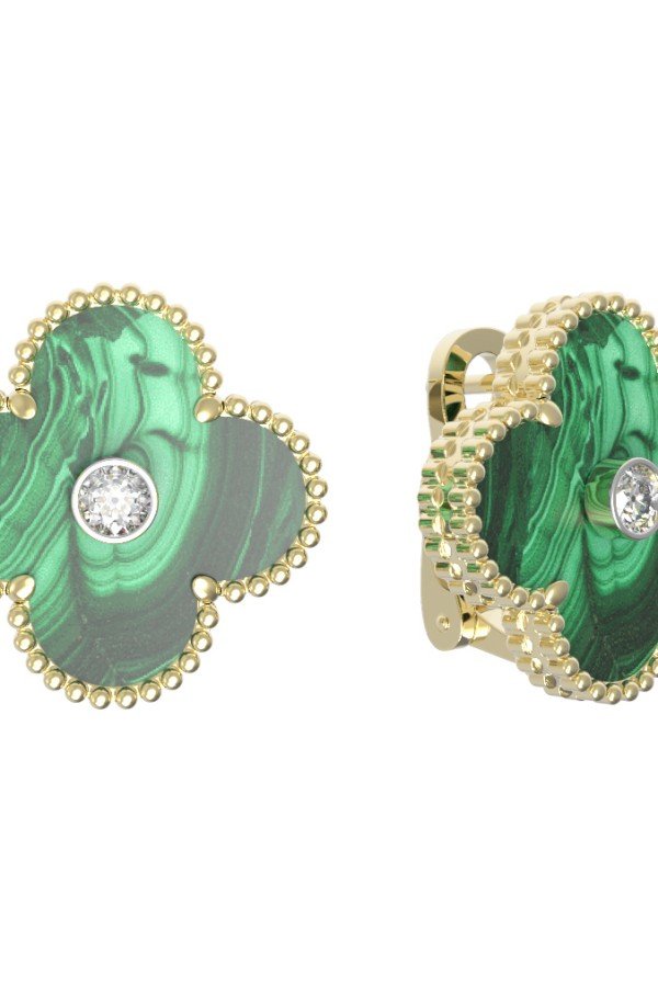 Серьги из лимонного золота c бриллиантами и малахитом