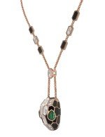 Колье из золота c бриллиантами, рубином, ониксом, малахитом и перламутром