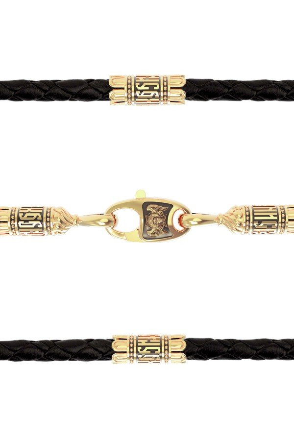 Гайтан из лимонного золота c кожаным шнурком