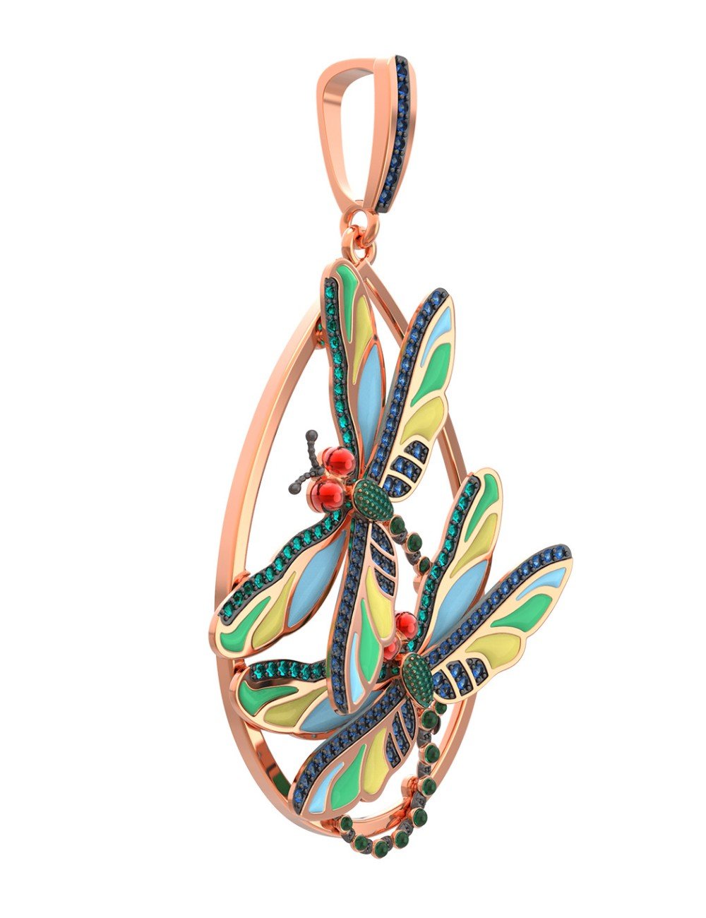 Подвеска из золота c сапфиром, изумрудом и эмалью