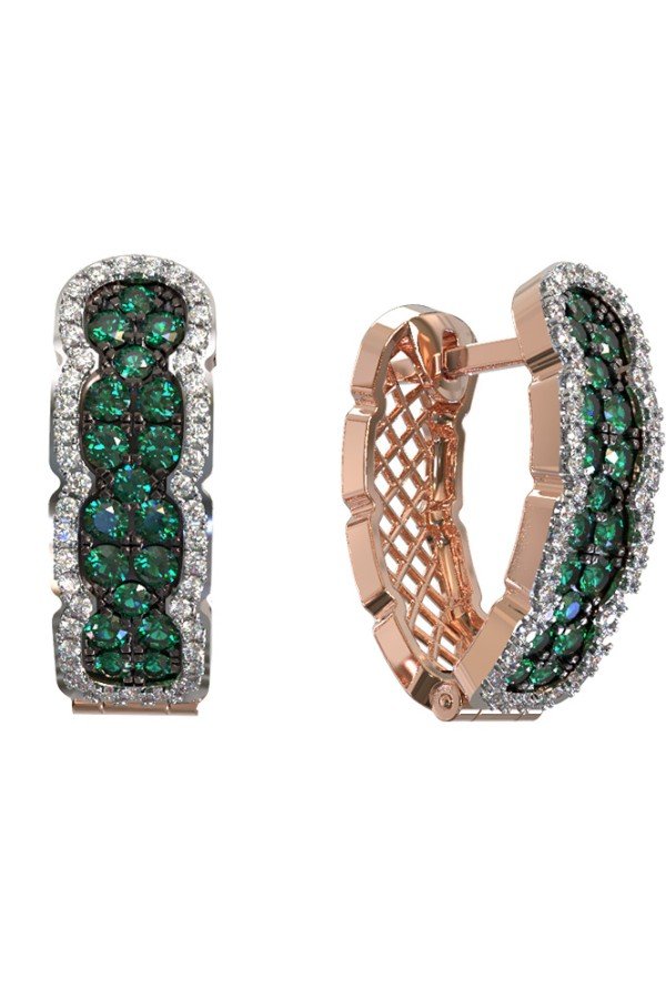 Серьги из золота c бриллиантами и изумрудом