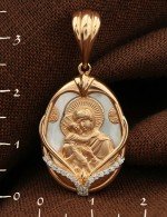 Образок из золота c бриллиантами и перламутром