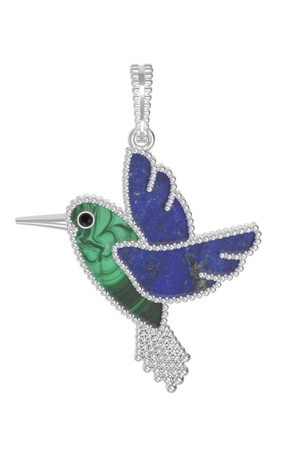 Подвеска из белого золота c эмалью, лазуритом и малахитом