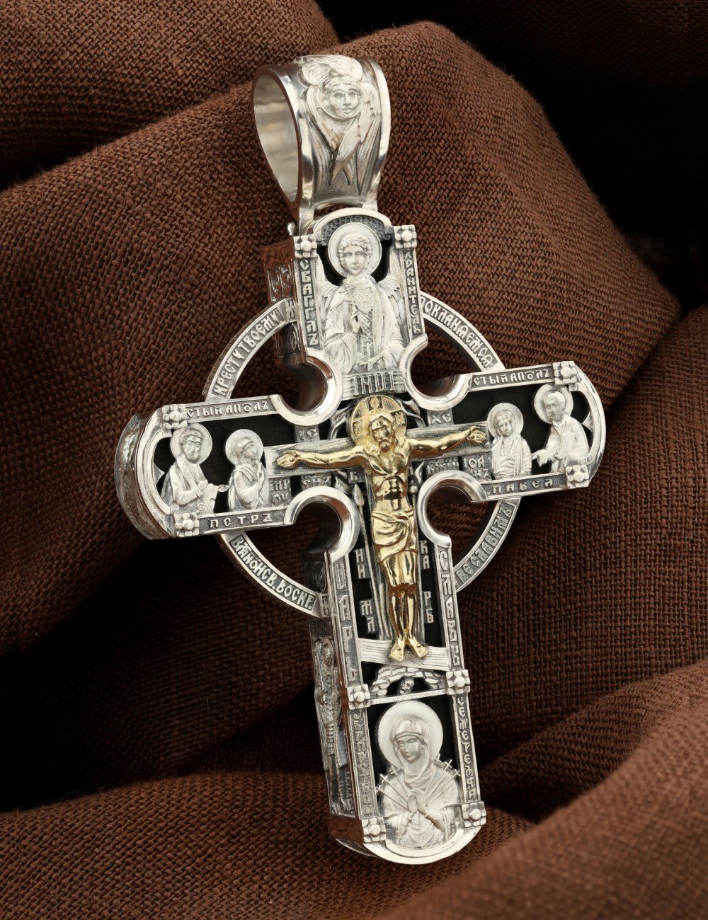 Крест из серебра 925 пробы и золота 585 пробы c эбеновым деревом