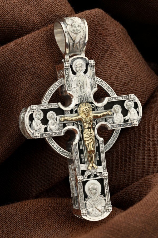 Крест из серебра 925 пробы и золота 585 пробы c эбеновым деревом