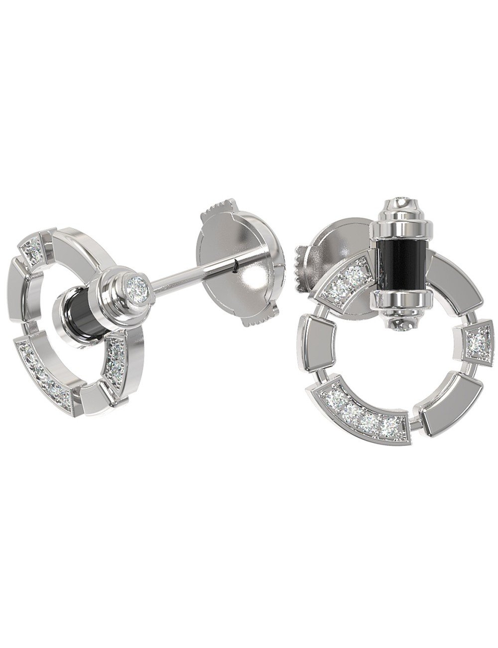 Серьги из белого золота c бриллиантами и ониксом