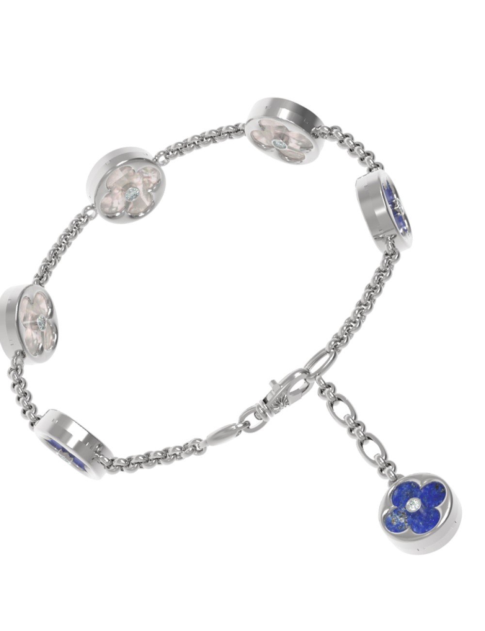 Браслет из белого золота c бриллиантами, лазуритом и перламутром