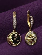 Серьги из лимонного золота c бриллиантами, ониксом и перламутром