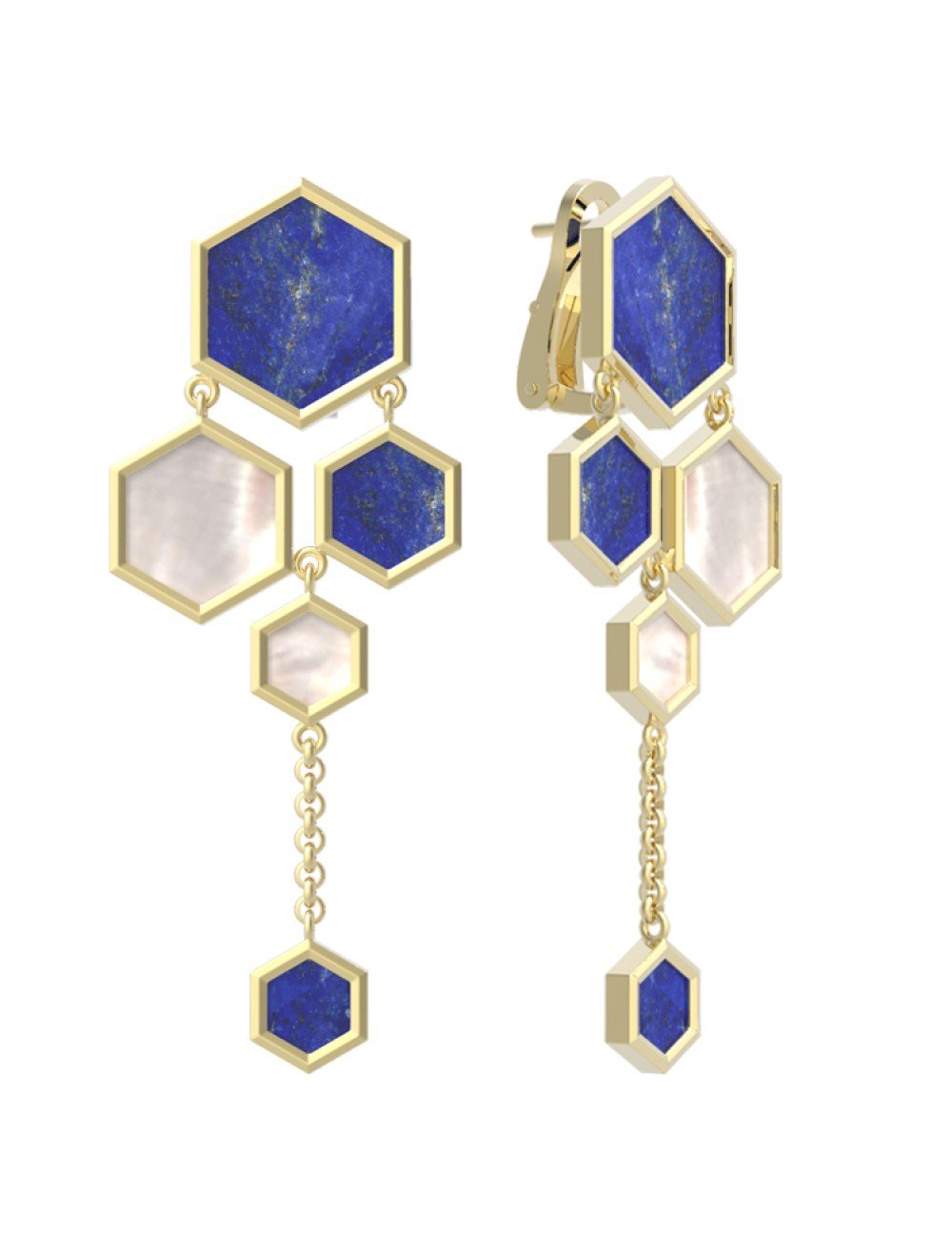 Серьги из лимонного золота c лазуритом и перламутром