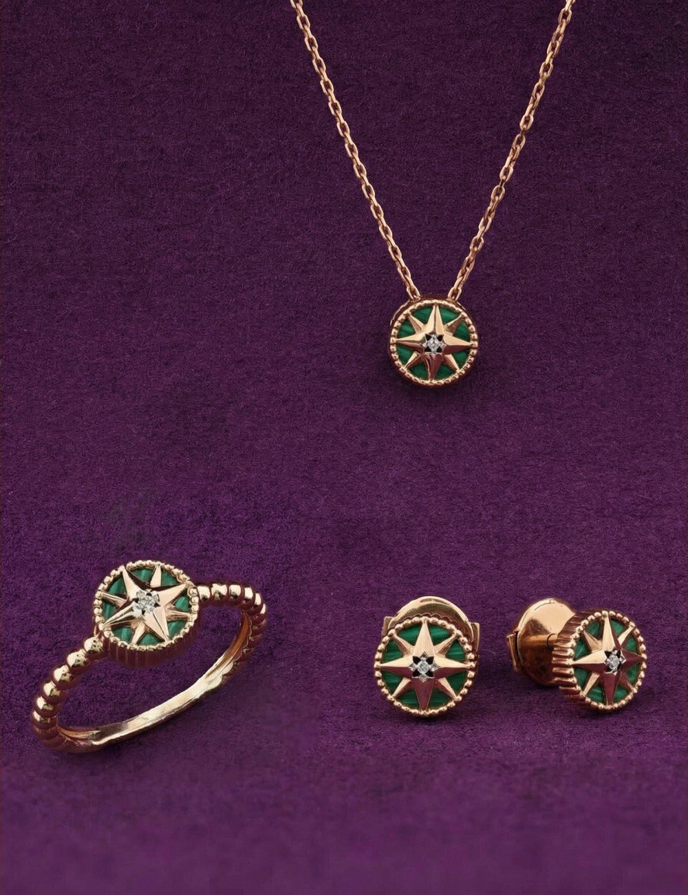 Колье из золота c бриллиантами и малахитом