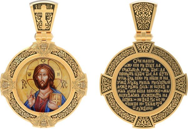 Образок из лимонного золота c эмалью и иконописью