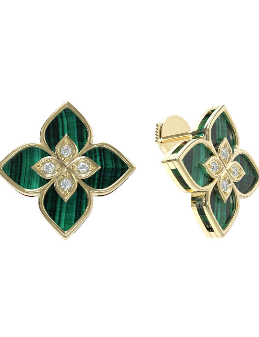 Серьги из лимонного золота c бриллиантами и малахитом