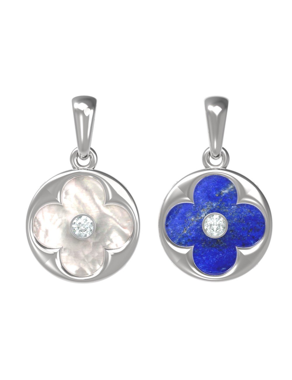 Подвеска из белого золота c бриллиантами, лазуритом и перламутром