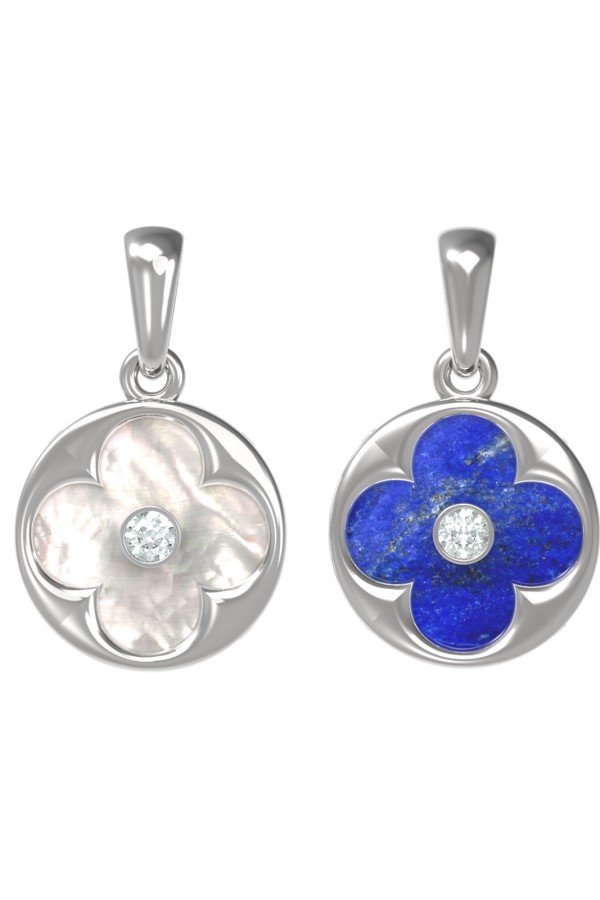 Подвеска из белого золота c бриллиантами, лазуритом и перламутром