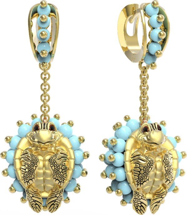 Серьги из лимонного золота c эмалью и бирюзой