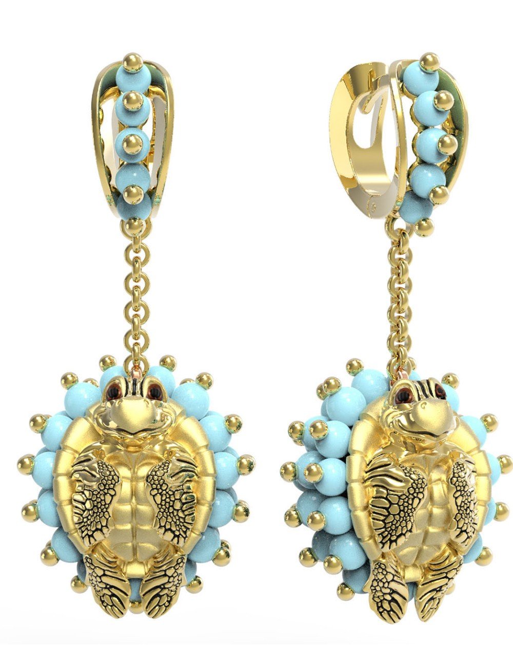 Серьги из лимонного золота c эмалью и бирюзой