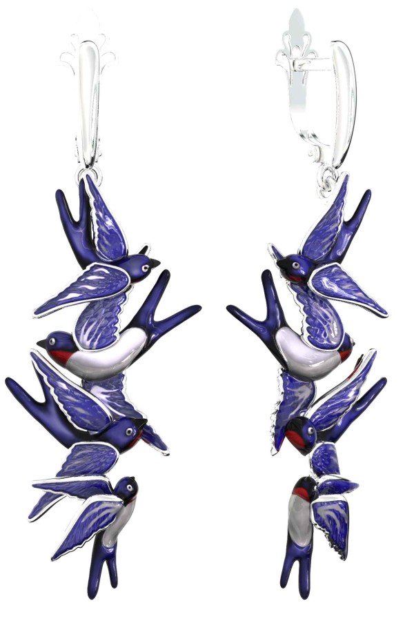 Серьги из белого золота c эмалью