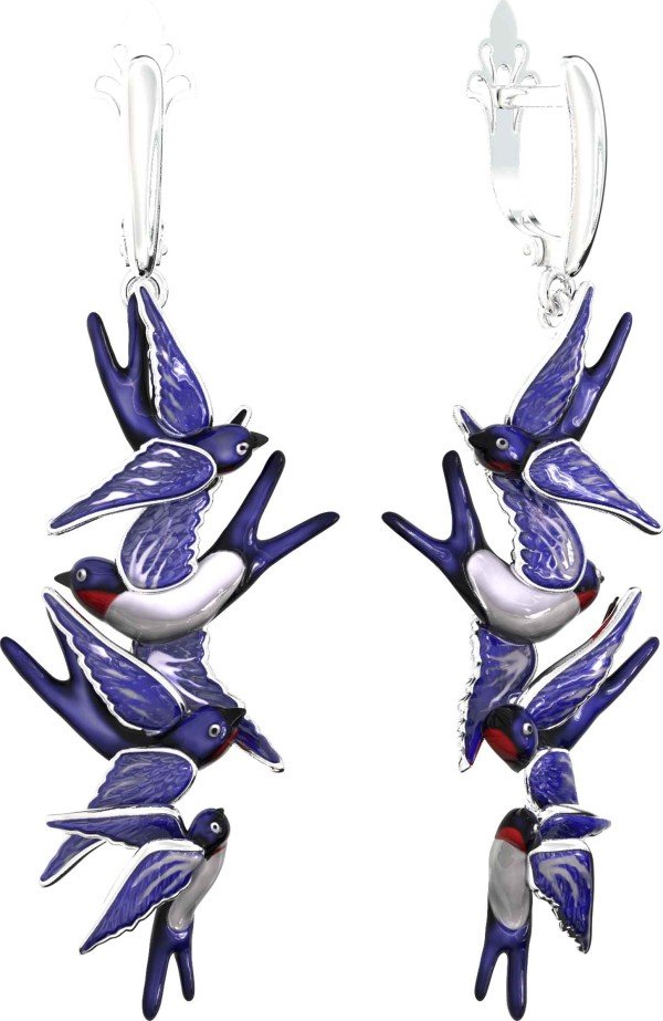 Серьги из белого золота c эмалью