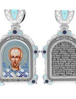 Образок из белого золота c эмалью и иконописью