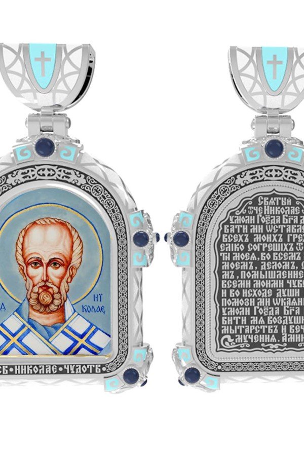 Образок из белого золота c эмалью и иконописью