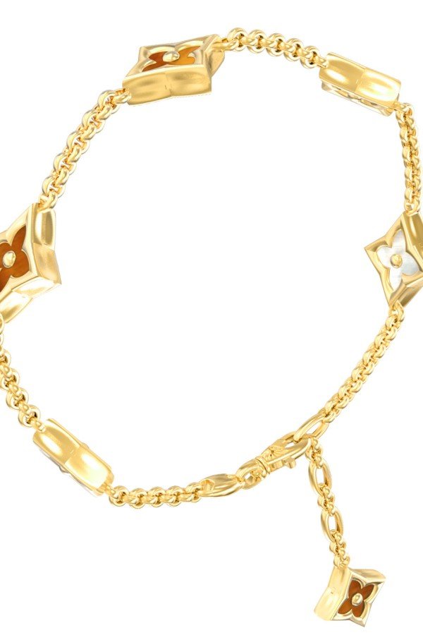 Браслет из лимонного золота c тигровым глазом и перламутром