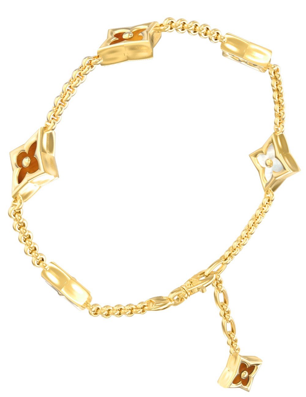 Браслет из лимонного золота c тигровым глазом и перламутром