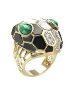 Кольцо из лимонного золота c бриллиантами, рубином, ониксом, малахитом и перламутром