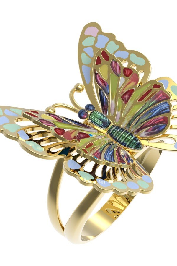 Кольцо из лимонного золота c эмалью