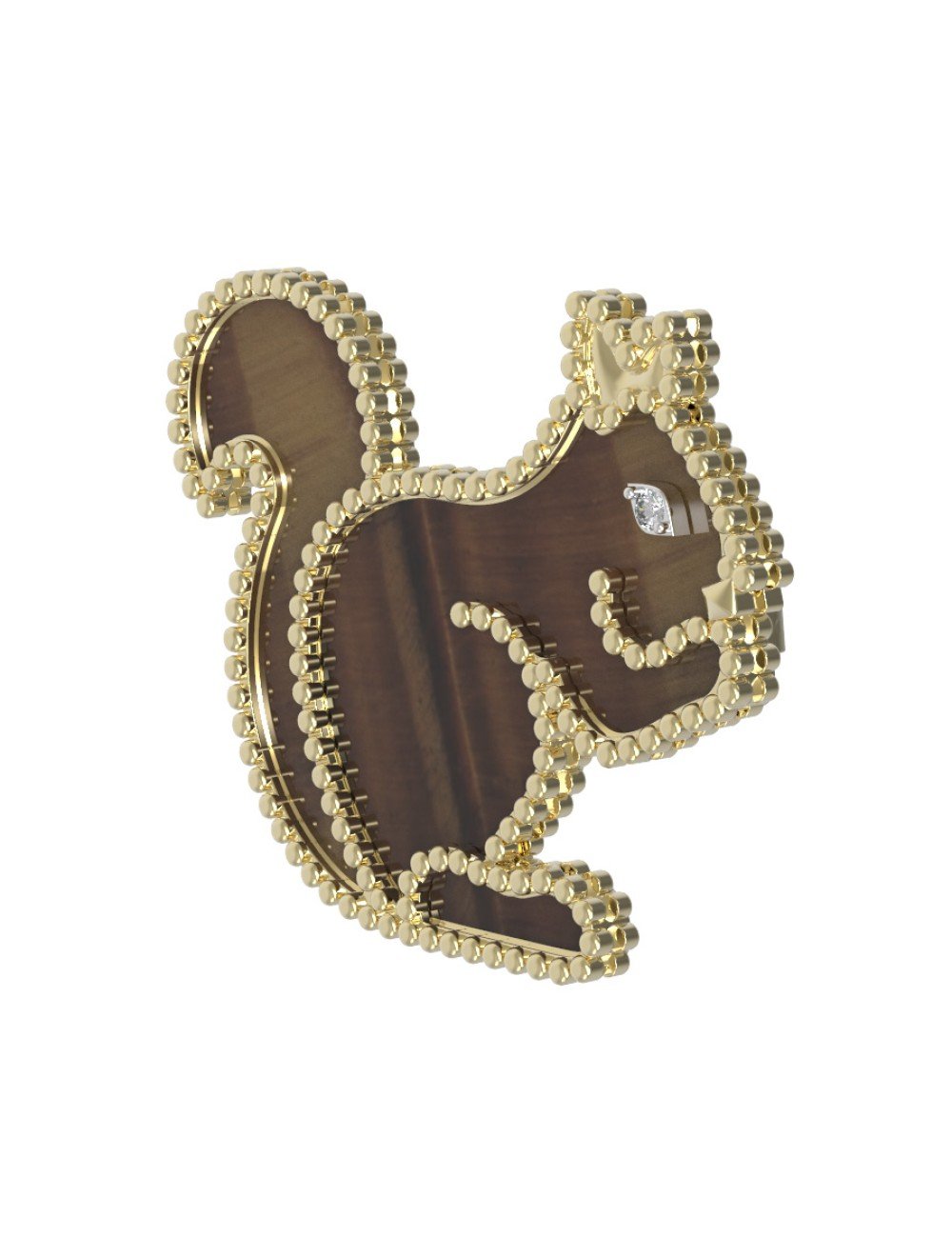Брошь из лимонного золота c бриллиантами и тигровым глазом