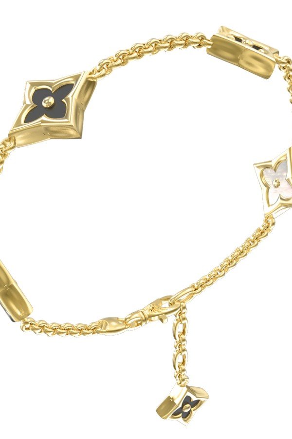 Браслет из лимонного золота c ониксом и перламутром