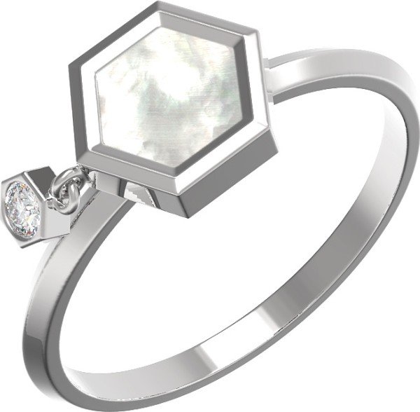 Кольцо из белого золота c бриллиантами и перламутром