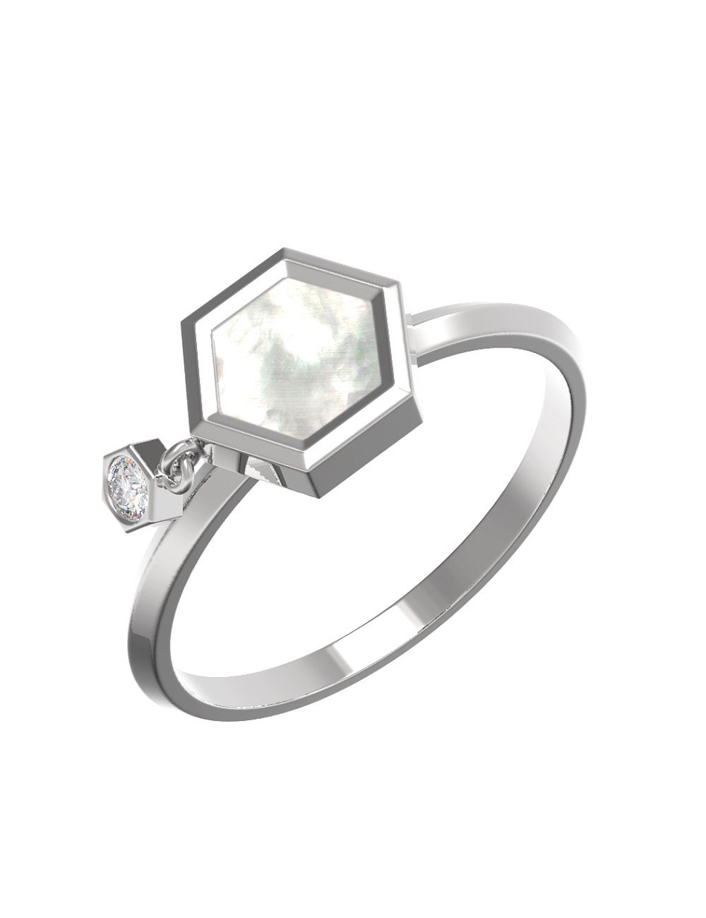 Кольцо из белого золота c бриллиантами и перламутром