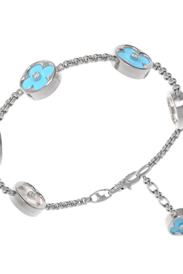 Браслет из белого золота c бриллиантами, бирюзой и перламутром