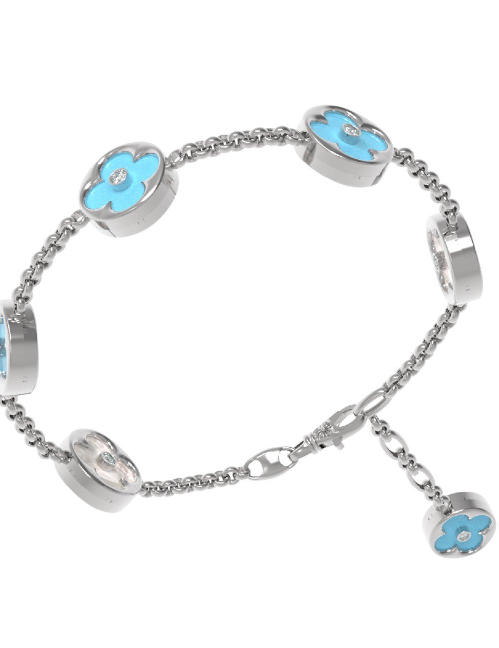 Браслет из белого золота c бриллиантами, бирюзой и перламутром