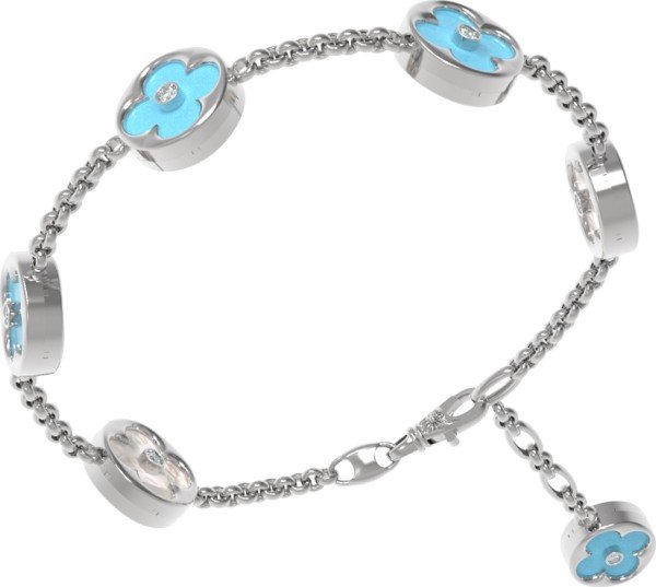 Браслет из белого золота c бриллиантами, бирюзой и перламутром