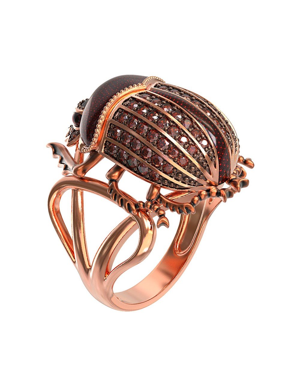 Кольцо из золота c эмалью, фианитом и гранатом