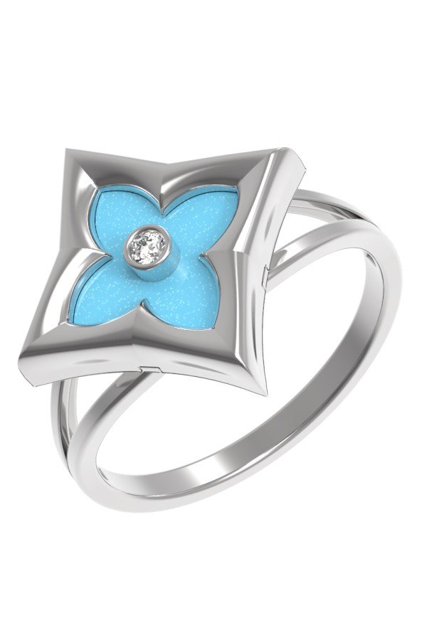 Кольцо из белого золота c бриллиантами и бирюзой