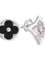 Серьги из белого золота c ониксом и перламутром