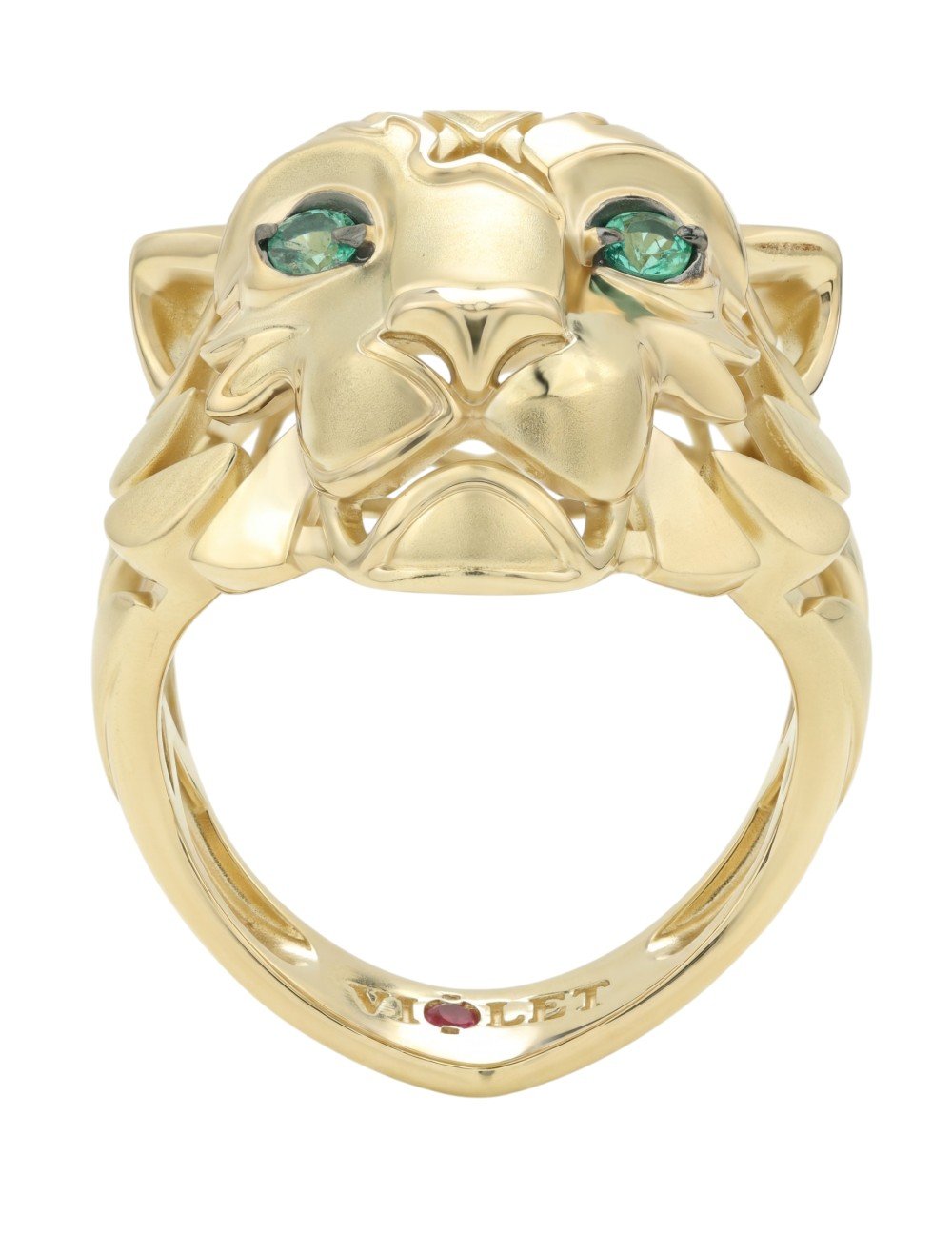 Кольцо из лимонного золота c изумрудом и рубином