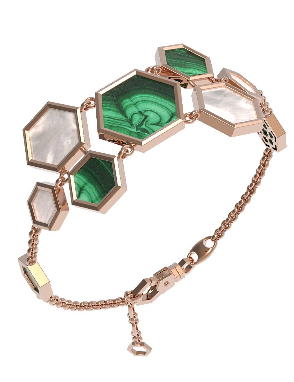 Браслет из золота c малахитом и перламутром